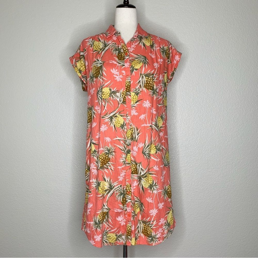NWOT Old Navy Linen Blend Pineapple Print Summer Shift Shirt Dress, Sz Small - Picture 2 of 12
